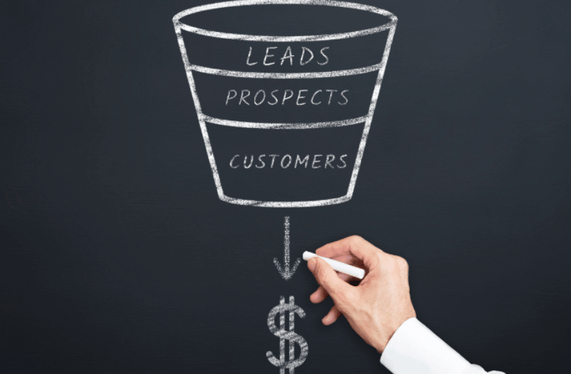 Sales funnel diagram drawn on a chalkboard