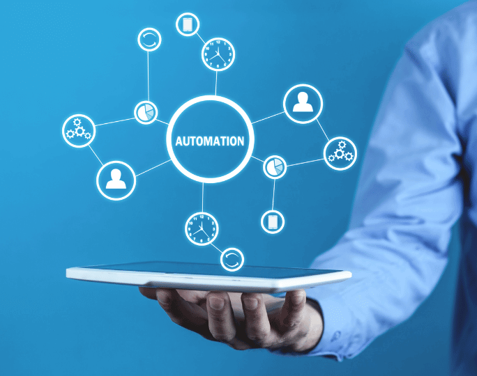 automation Tablet displaying automation icons for digital product business